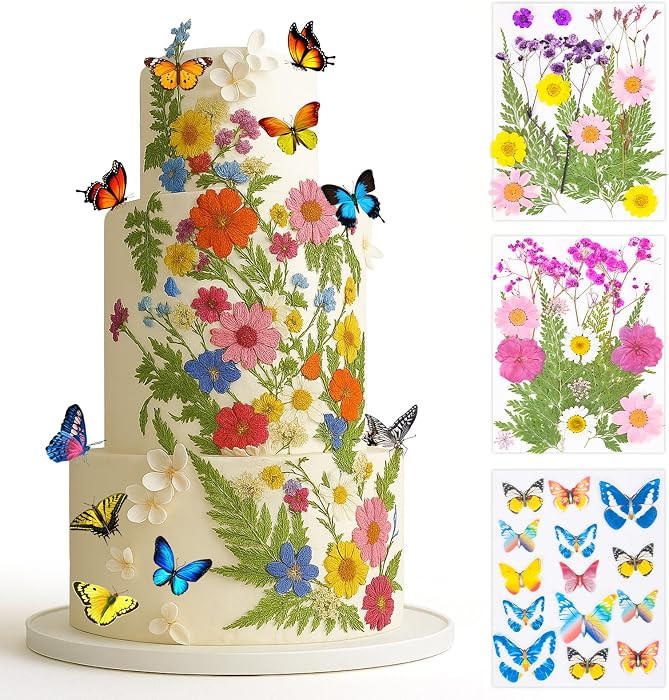 50 Pcs 10 Kinds Real Natural Edible Wildflower Cake Toppers & Edible Butterflies Wedding Cake Top... | Amazon (US)