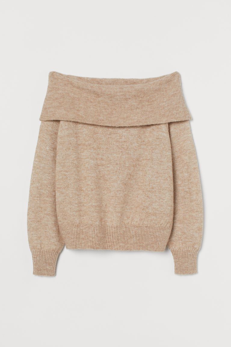 H & M - Off-the-shoulder Sweater - Beige | H&M (US + CA)