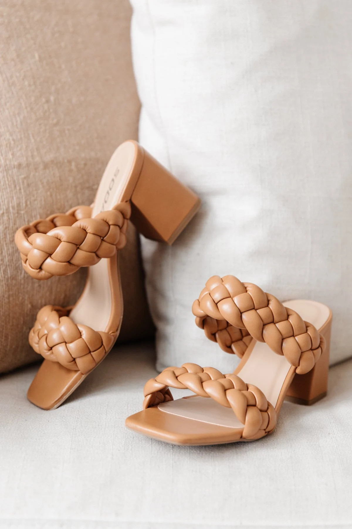 Maya Braided Heels in Tan 5.5 | Statement Boutique