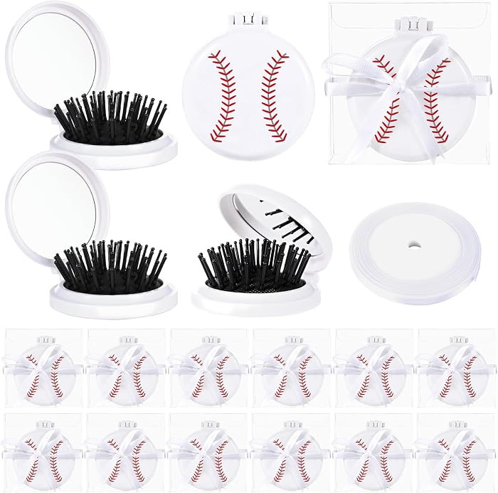 12 Set Baseball Team Gifts Bulk Mini Hair Brush with Ribbons Baseball Hair Accessories, Soft Flex... | Amazon (US)