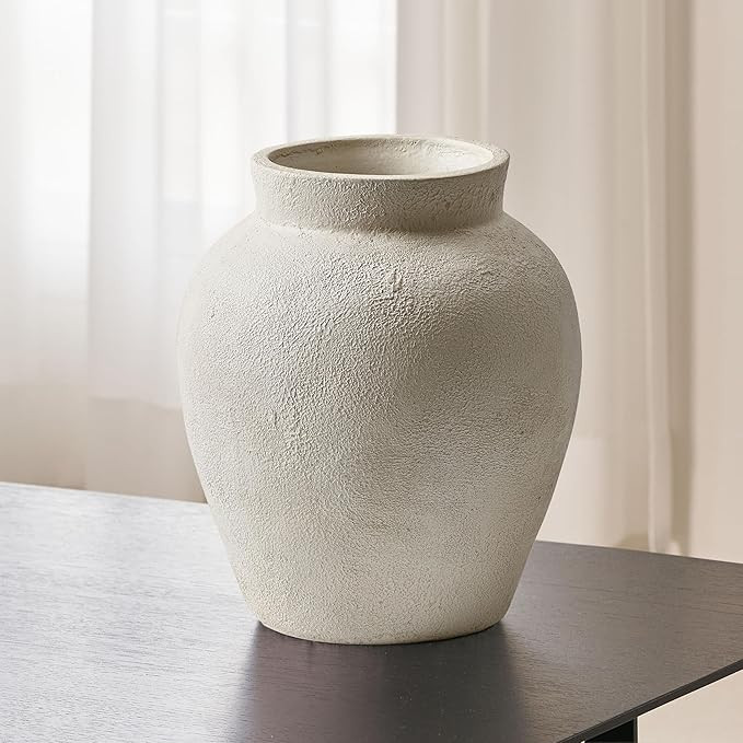 LB2 White Ceramic Large Vase, 11.2" Tall Zen Style Vase, Terra Cotta Pitcher, Distressed Farmhous... | Amazon (US)