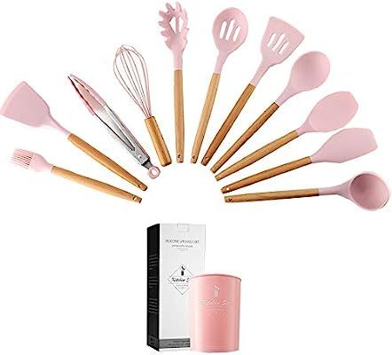 Caliamary Silicone Kitchen Utensil Set, 11 Pieces Cooking Utensil with Wooden Handles, Utensils H... | Amazon (US)