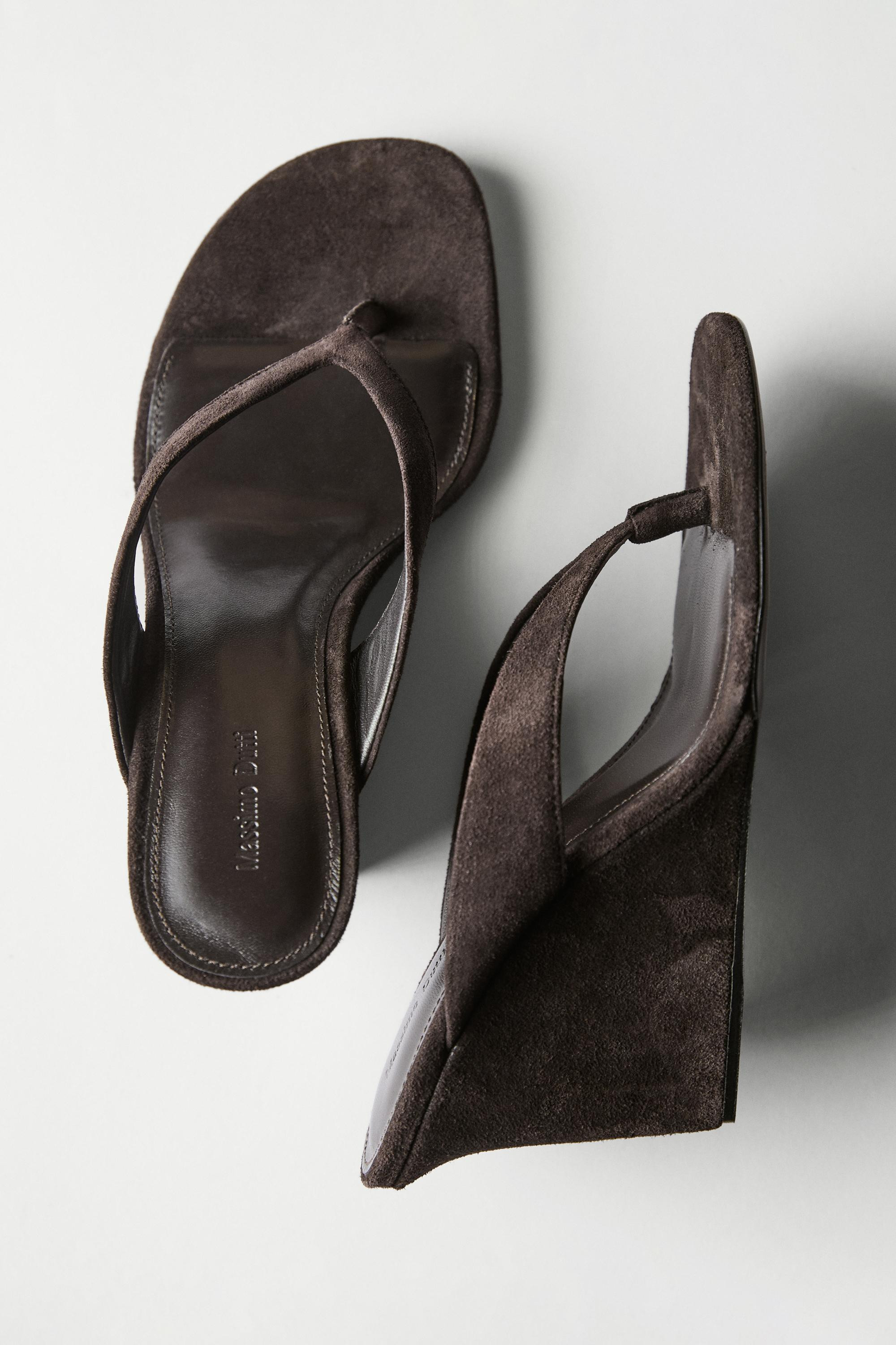 Split leather high-heel wedge sandals | Massimo Dutti UK