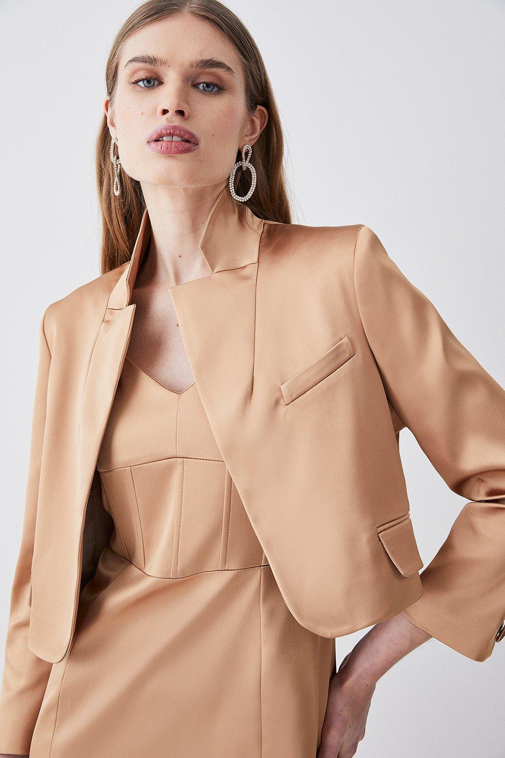 Italian Structured Satin Notch Neck Tailored Jacket | Karen Millen US