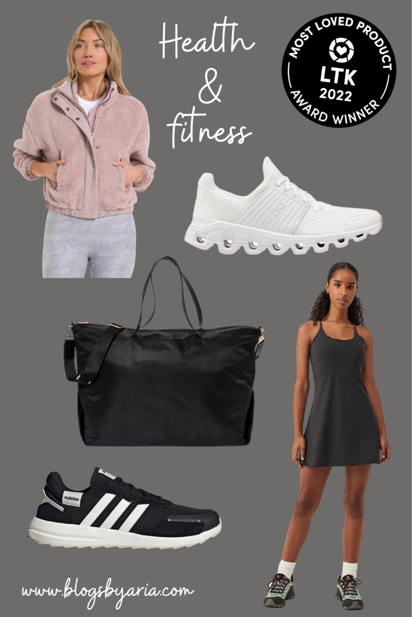 LTK award most loved winners in health and fitness   Sherpa jacket, weekender bag, workout dress, workout bag, gym bag, on cloud, sneakers 

#LTKFind #LTKfit #LTKstyletip