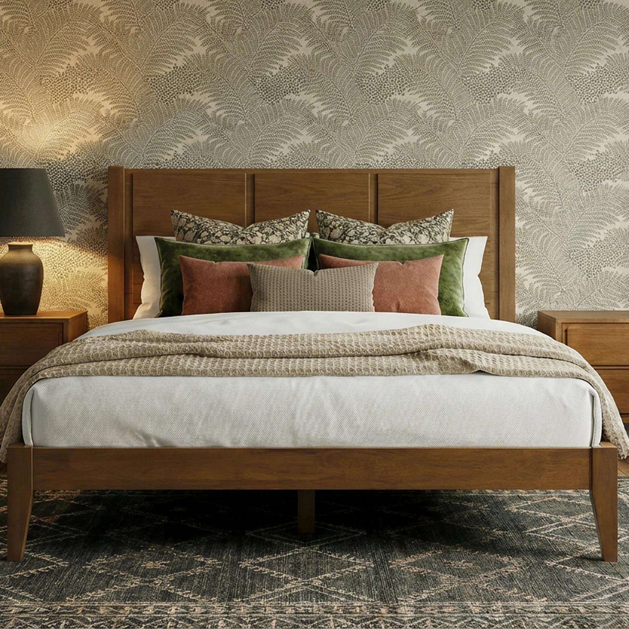 Ariana Solid Wood Queen Bed Frame Light Walnut | Wayfair North America