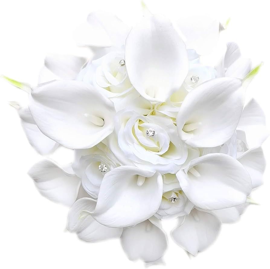 IFFO, YIFUwedding Bridal Wedding Rose Calla Lily Bouquet Party Decoration Artificial Flowers Brid... | Amazon (US)