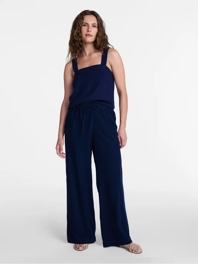 Time and Tru Women's Wide Leg Linen Blend Pants, Sizes XS-XXXL | Walmart (US)
