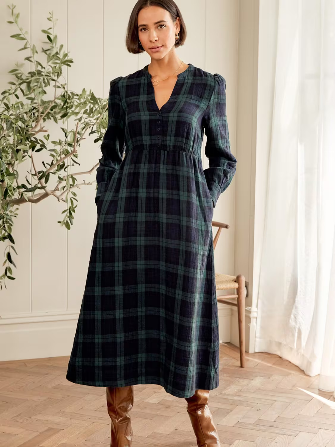 Aspiga Harper Tartan Check Midi Dress, Multi | John Lewis (UK)