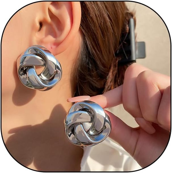 Gold Silver Chunky Knot Stud Earrings for Women, Vintage Twisted Geometric Statement Stud Earring... | Amazon (US)