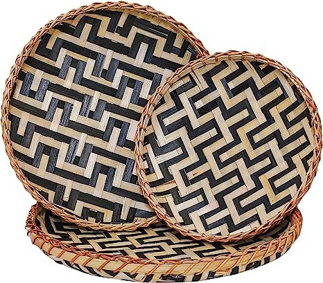 Decorative Wall Baskets Shallow Bamboo Tray Woven Art Decor Set Natural Handmade Fruit Basket Ver... | Amazon (US)