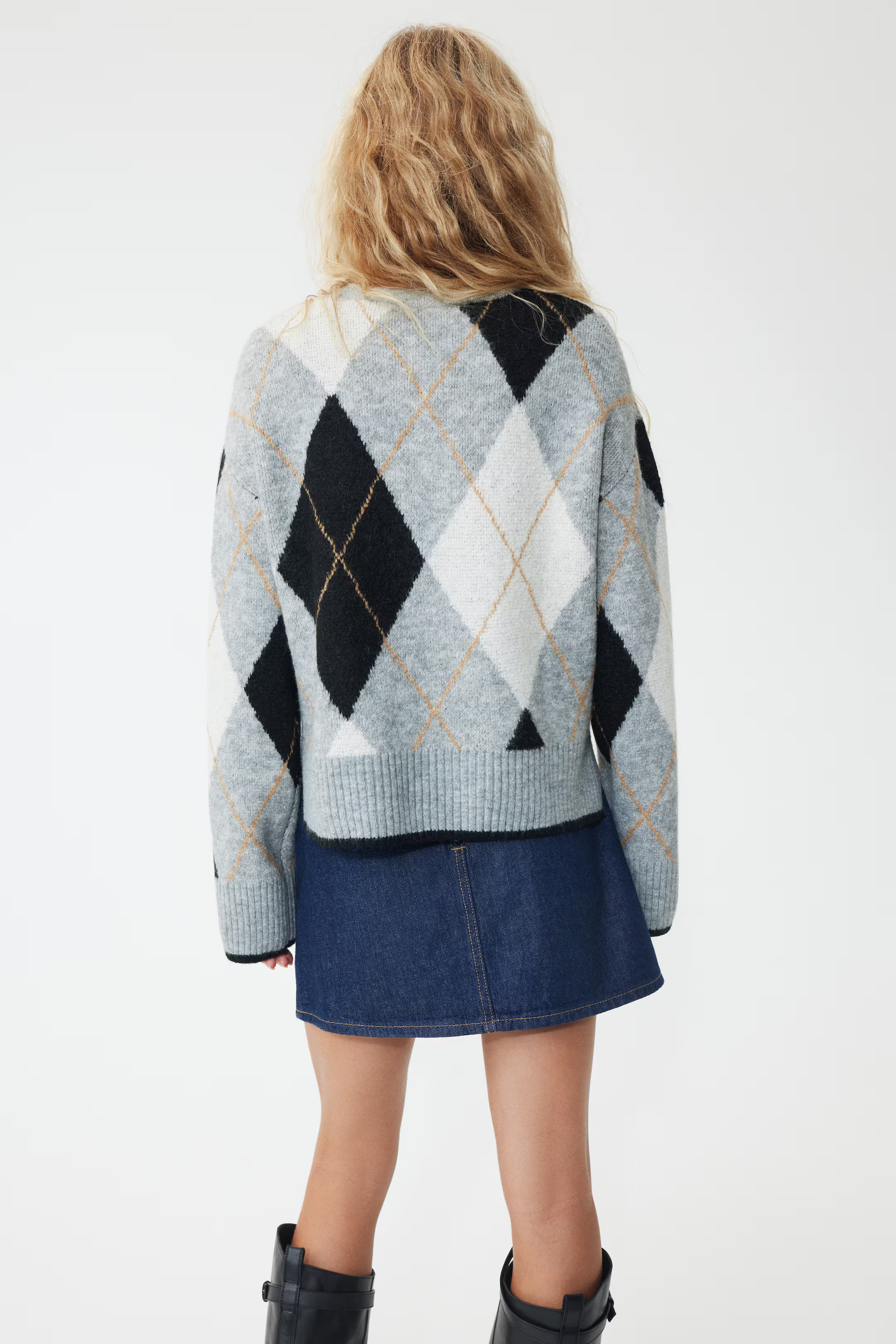 Jacquard-Knit Sweater - Gray melange/argyle - Ladies | H&M US | H&M (US + CA)