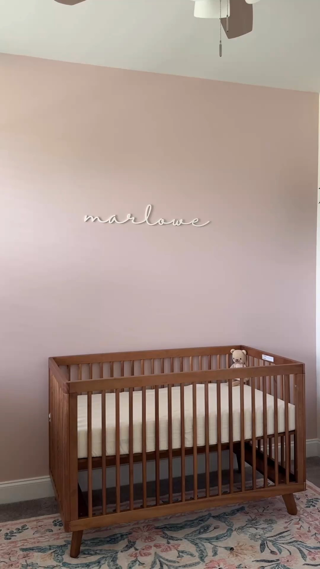 Paint colors:
Pink - Pale Cherry Blossom by Benjamin Moore
White - Simply White by Benjamin Moore

Our daughter’s garden nursery is complete and it’s such a cozy room to be in 🥹💕 Her crib is the Nestig Willow Crib and her dresser is from Ikea! Her name sign is size large - 35" in the font whimsical and the raw DIY finish and then we painted it the same color as the white walls in her room!

#LTKFindsUnder100 #LTKBaby #LTKHome