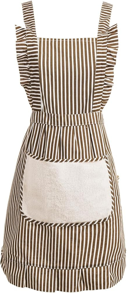 Cute Cotton Apron for Women, Adjustable Bib Cooking Kitchen Aprons with Pockets for BBQ Drawing B... | Amazon (US)