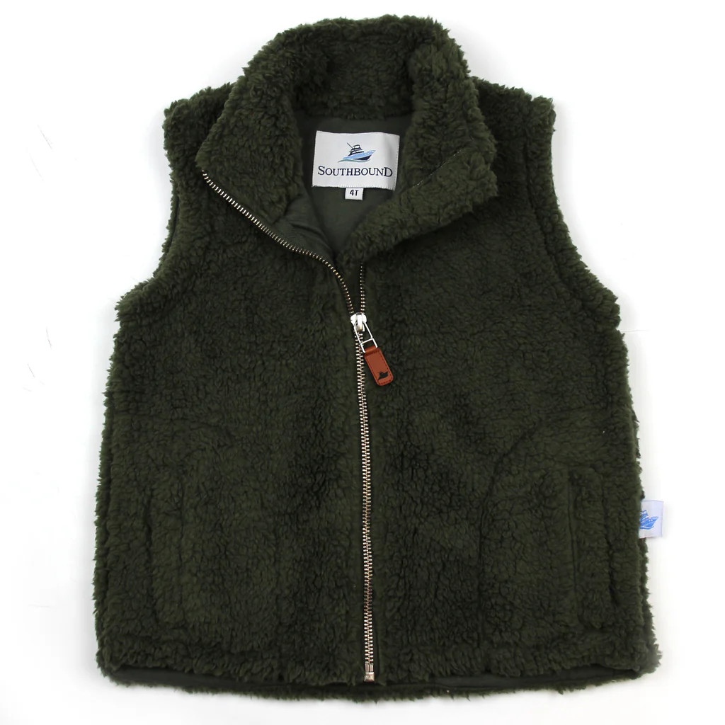 Sherpa Fleece Vest for Kids - Olive | castles & crowns