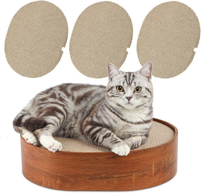 ComSaf Cat Scratcher Box, 3 Cat Scratching Pads, Oval Shape Corrugated Cardboard Scratcher, Rever... | Amazon (US)