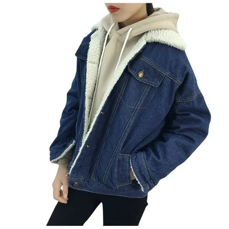 Winter Womens Jean Jacket A Line Zip Jacket Women Thicken Warm Fleece Denim Womens Full Zip Coat Punk Outwear | Walmart (US)