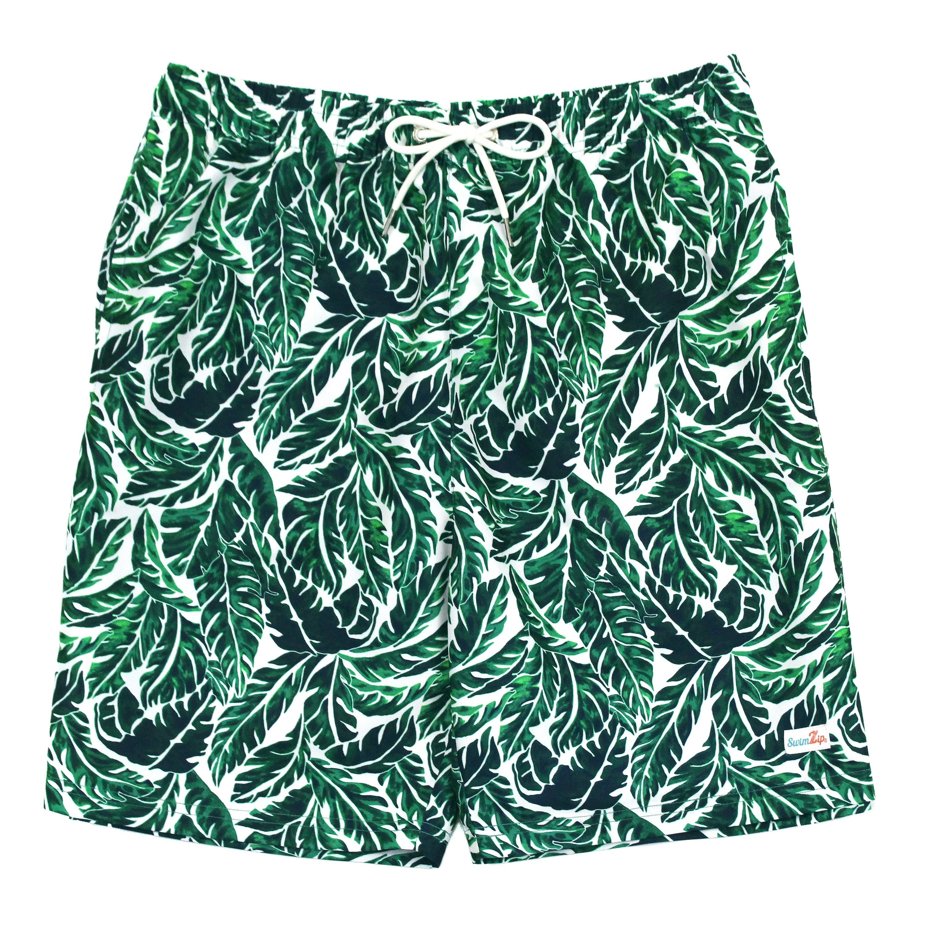 Men's 8" Swim Trunks Boxer Brief Liner | "Palm Leaf" | SwimZip