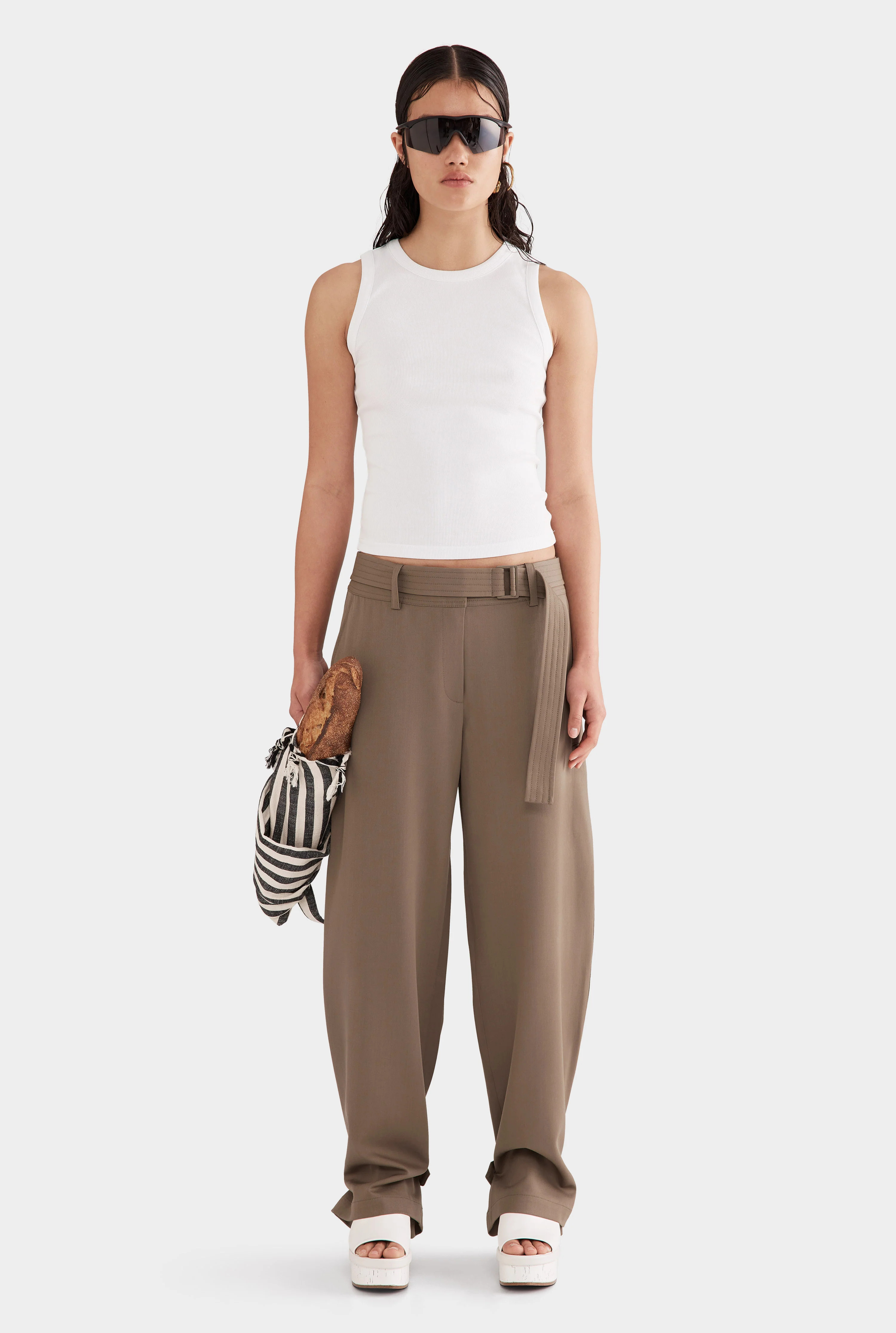 Belted Wool Utility Pant Olive Brown | Venroy | Venroy AU
