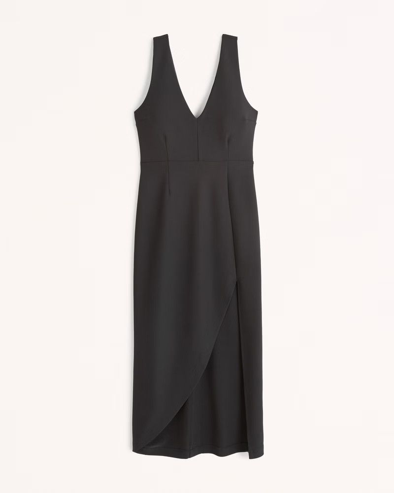 Plunge V-Neck Midi Dress | Black Cocktail Dress | Evening Dress | Vacation Dress Outfits  | Abercrombie & Fitch (US)