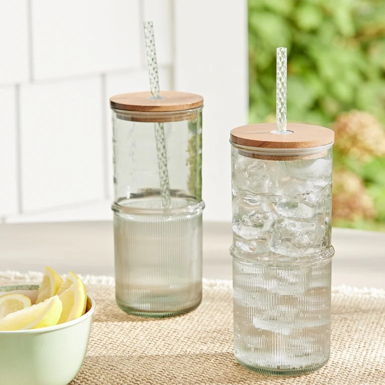 Better Homes & Gardens 2-Piece Green Ribbed Tritan Sipper Tumbler Set | Walmart (US)