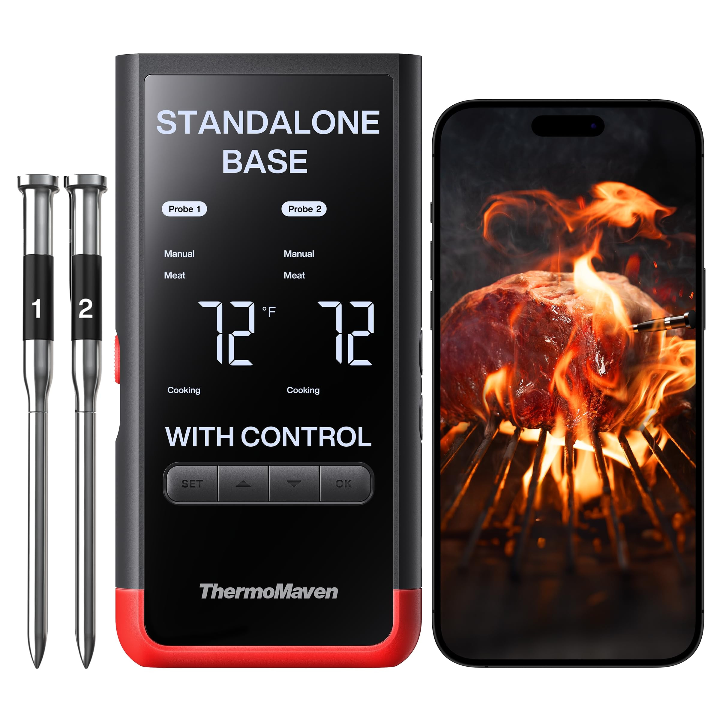 ThermoMaven Smart Bluetooth Wireless Meat Thermometer: Standalone Base, WiFi Unlimited Range, 6 S... | Amazon (US)
