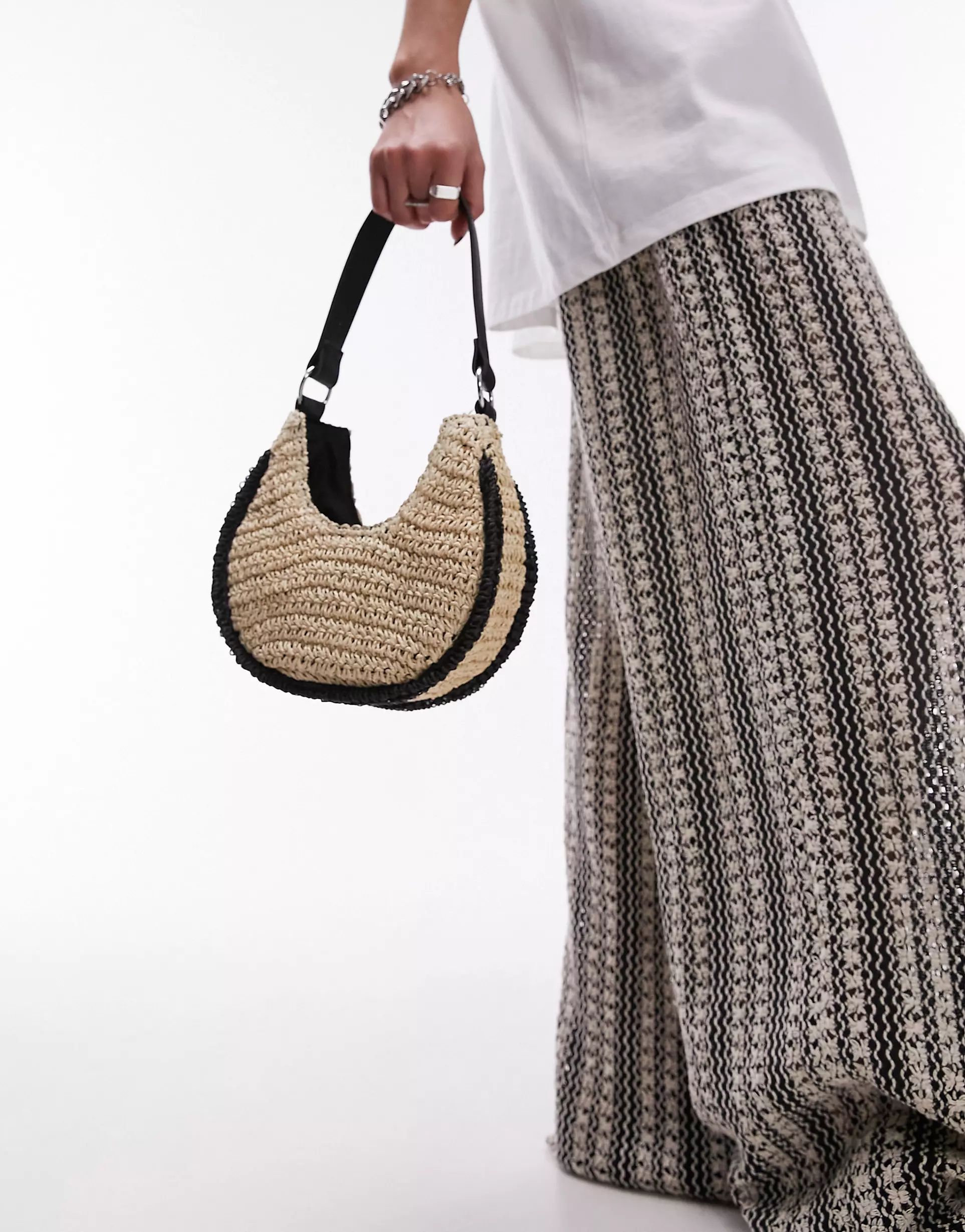 Topshop Sacha woven scoop shoulder bag with contrast handle in natural | ASOS (Global)