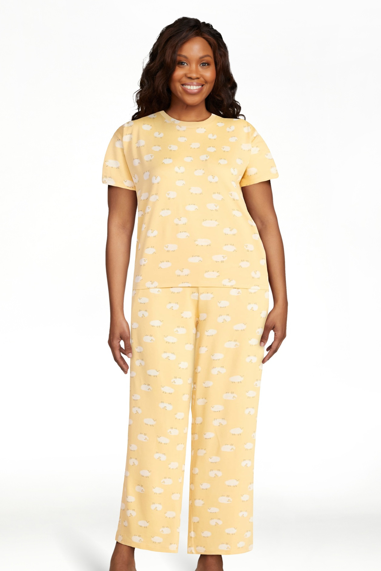 Joyspun Women's Dreamy Soft Collection Short Sleeve Sleep Top and Open Leg Pants Pajama Set, 2-Pi... | Walmart (US)