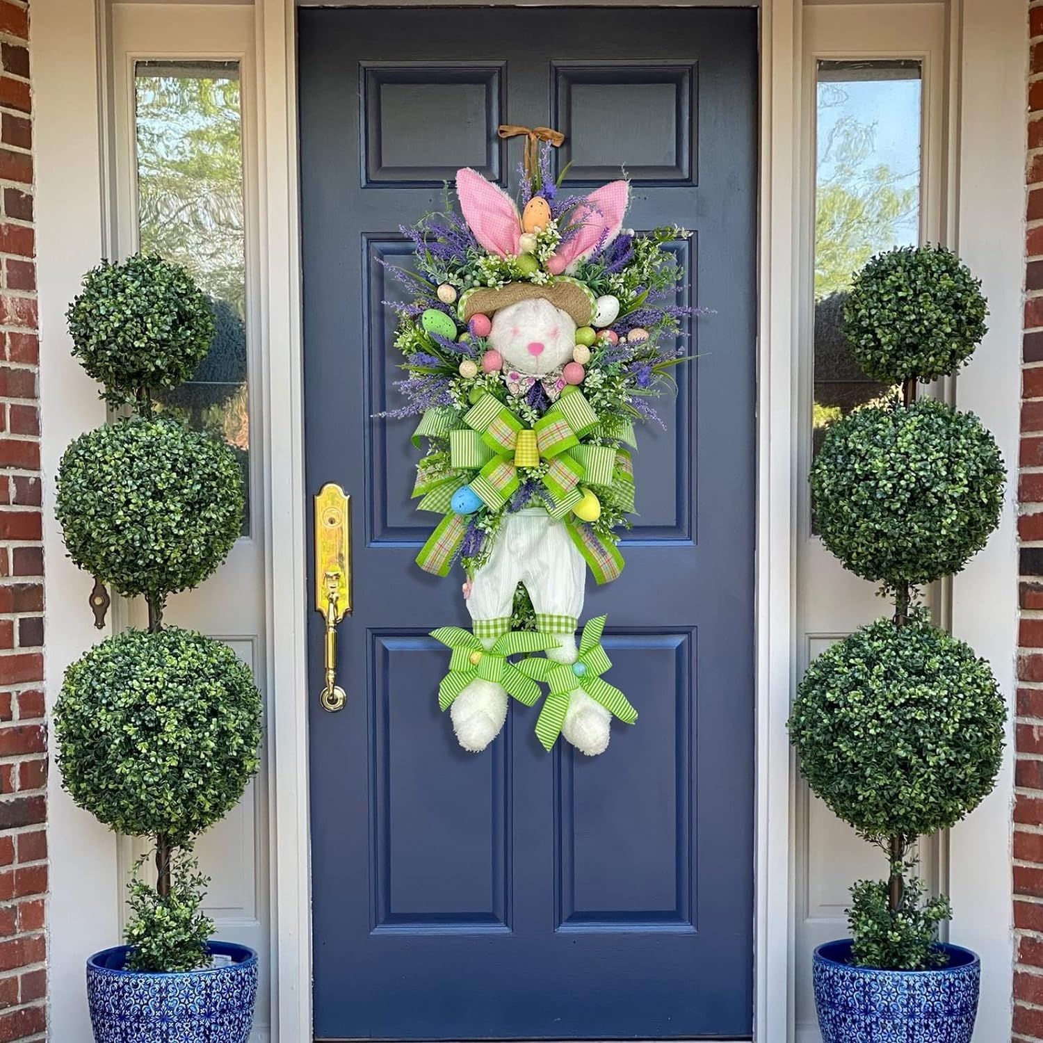 Easter Bunny Wreaths, 23.6 Inch Easter Wreath Front Door Wall Window Decor, Easter Decor Bunny Ga... | Amazon (US)