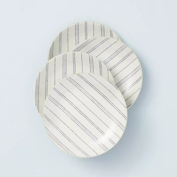 Distressed Stripe Stoneware Appetizer Plate Blue/Sour Cream - Hearth & Hand™ with Magnolia | Target