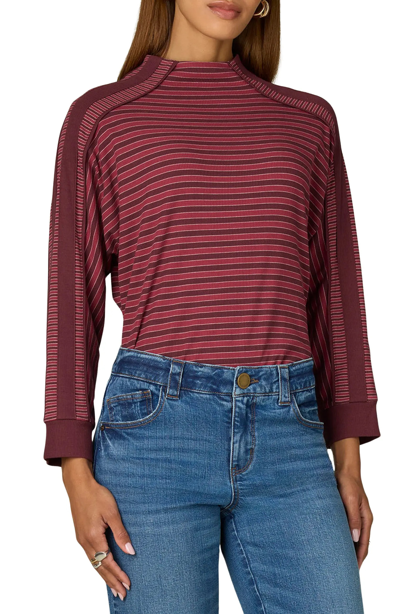 Wit & Wisdom Stripe Mock Neck Rib Top (Women) | Nordstrom | Nordstrom