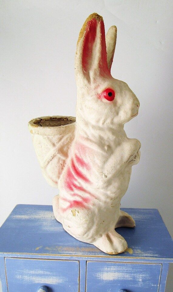 Vintage Easter Paper Mache Painted White Bunny Rabbit W Basket | Etsy | Etsy (US)