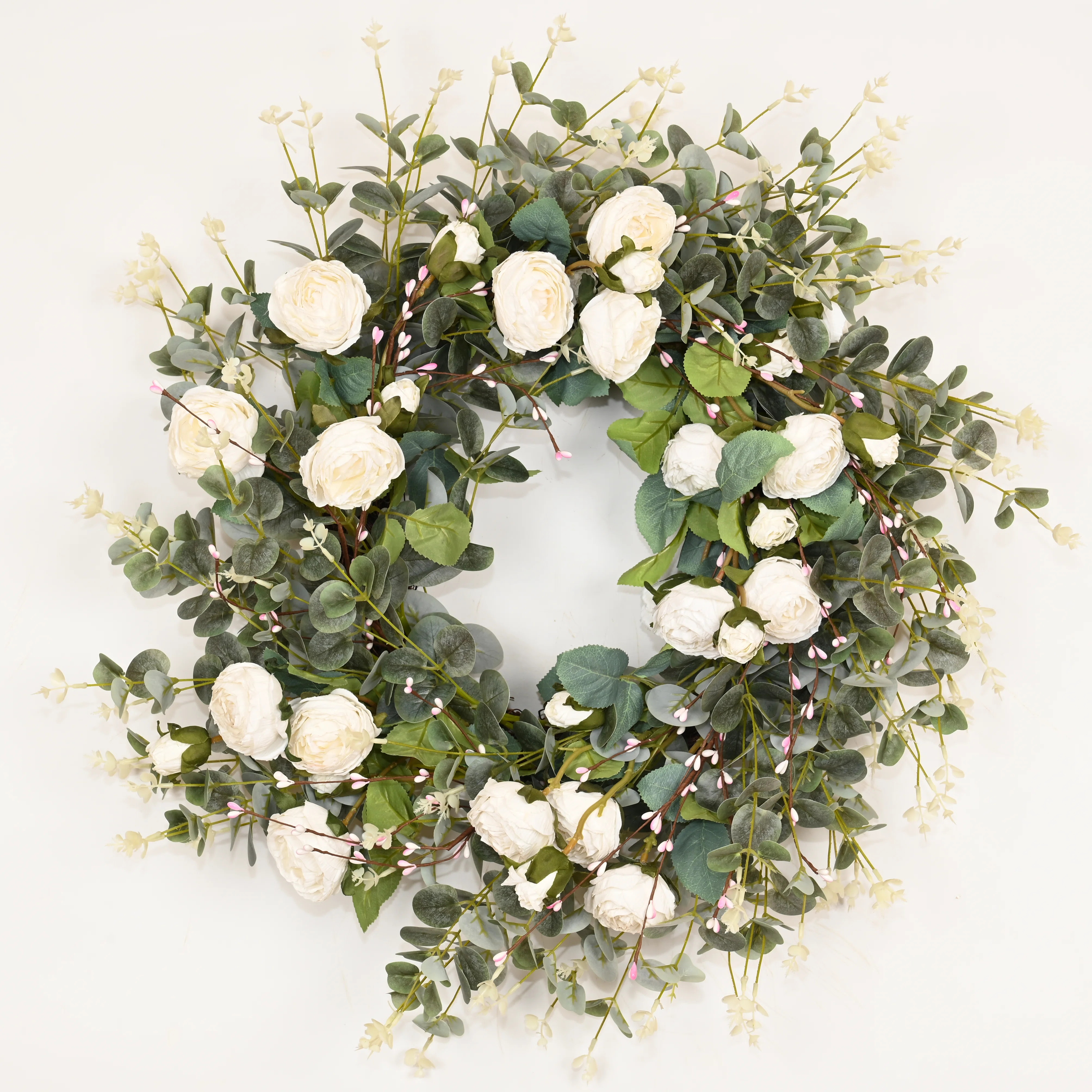 26" Artificial Everyday Eucalyptus Berry Rose Floral Front Door Wreath For Wedding Party Home Dec... | Wayfair North America