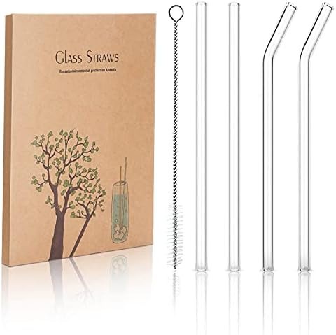 STREWEEK 4PCS Reusable Glass Drinking Straws, 8.5in X 10 mm, with One Cleaning Brushes, Perfect f... | Amazon (US)