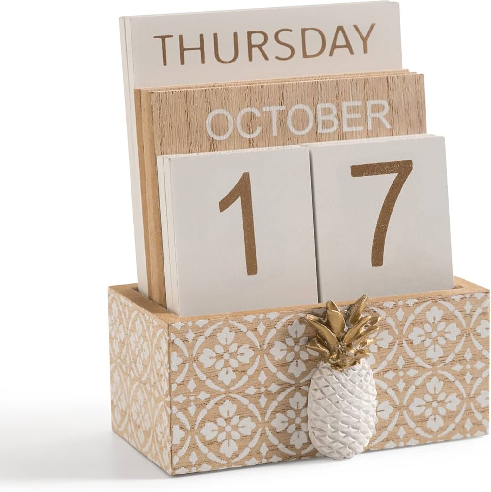 Perpetual Calendar Wooden Blocks Calendar for Home Office Desk Date Week Month Accessories (Pinea... | Amazon (US)