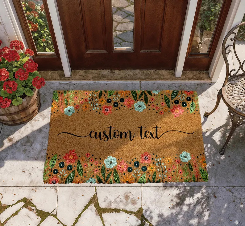 Custom Text Wildflowers Welcome Mat, Personalized Colorful Floral Doormat, Spring & Summer Front ... | Etsy (US)