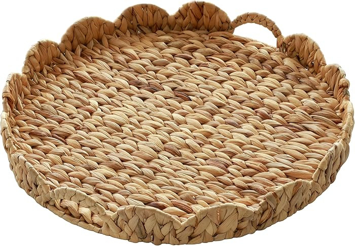 Extra Large Round Ottoman Table Tray 19.7" with Handles - Water Hyacinth Wicker Serving Tray for ... | Amazon (US)