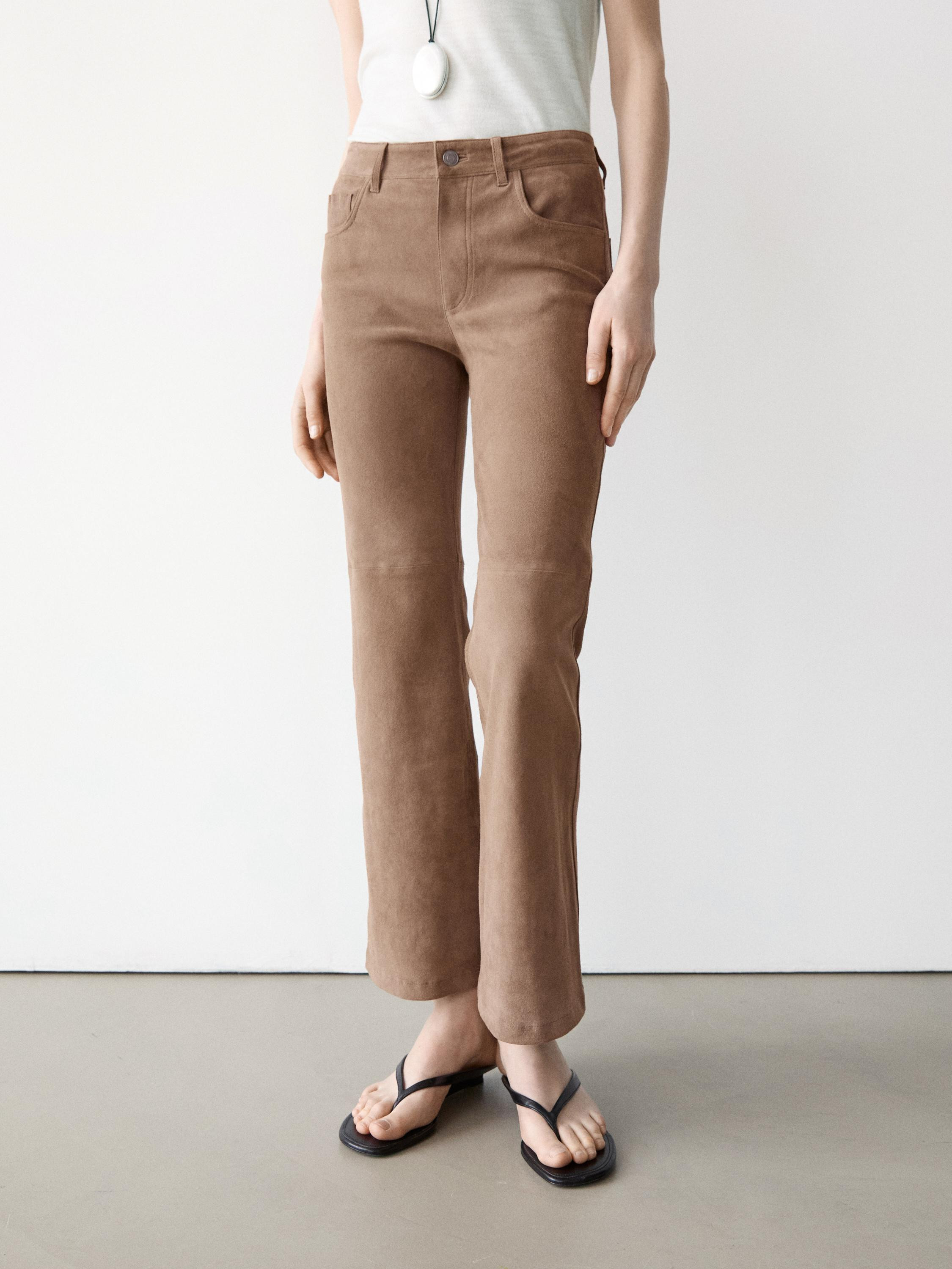 Flare fit suede leather leggings | Massimo Dutti UK
