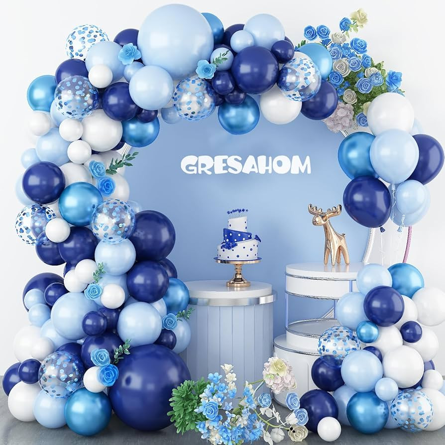 Blue Balloons Arch Garland Kit, Navy Blue and White Balloon Arch Kit with Chrome Blue Baby Light ... | Amazon (US)