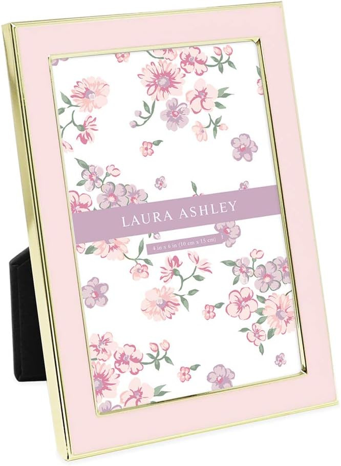 Laura Ashley 4x6 Pink Enamel Picture Frame, Gold Metal Edge with Easel, for Countertop, Countersp... | Amazon (US)