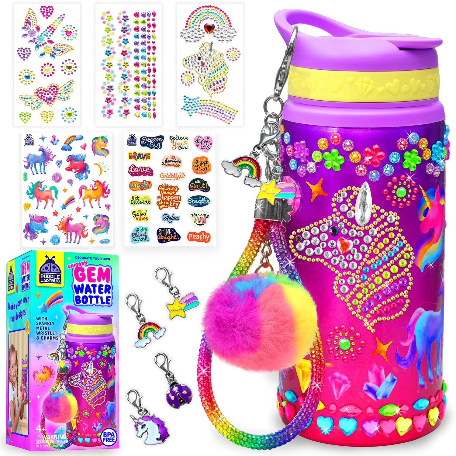 PURPLE LADYBUG Decorate Your Own Water Bottle Kit for Girls - Easter Basket Stuffers for Kids, Ea... | Amazon (US)