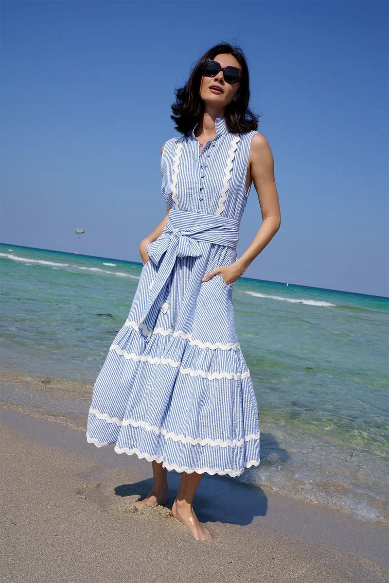 Sleeveless SUE SARTOR Flounce | Seersucker | SUE SARTOR