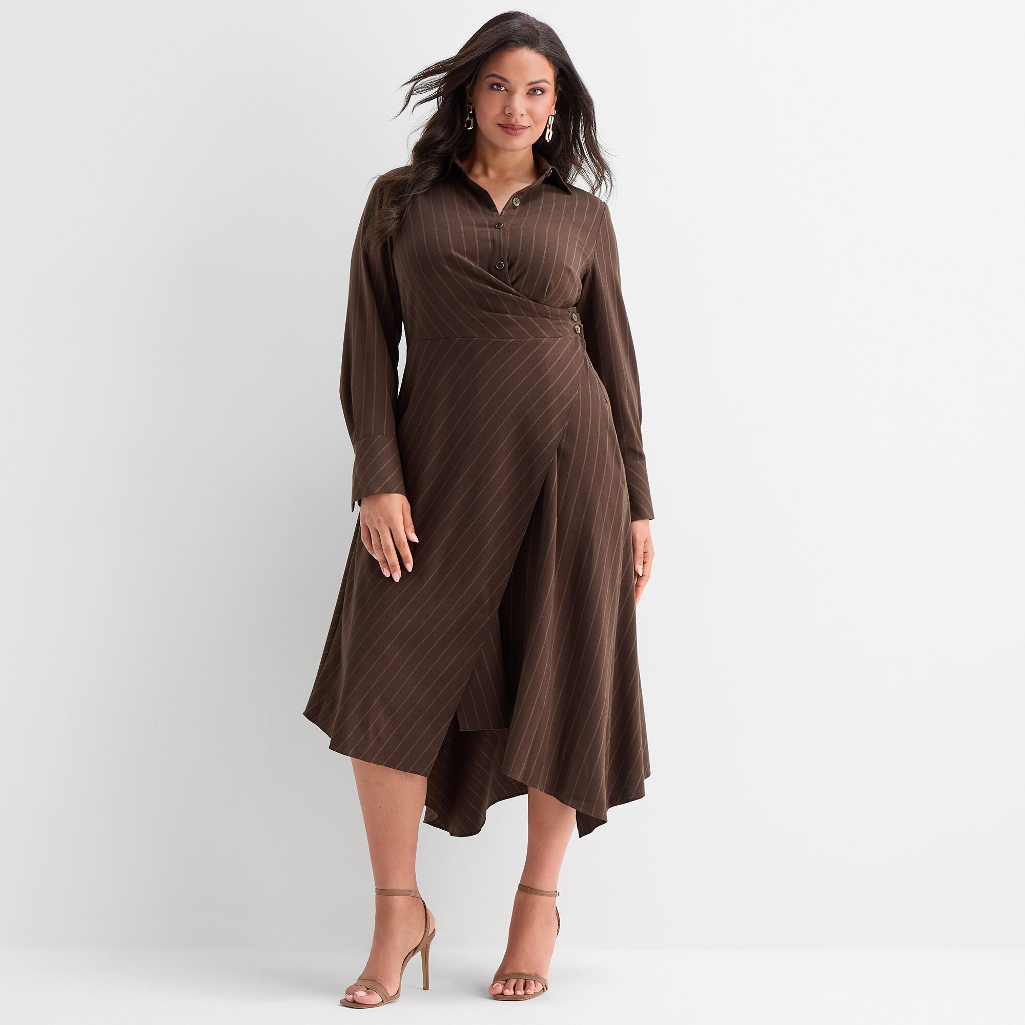 Ashley Graham Womens Plus Long Sleeve Shirt Dress | JCPenney