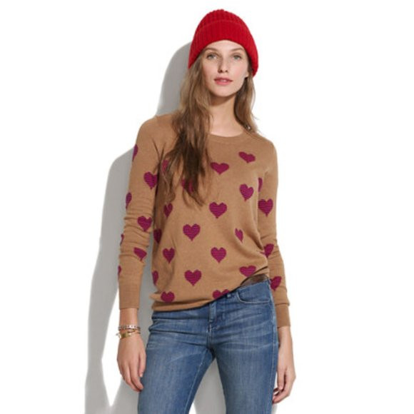 Heart Patterned Tan Sweater | Poshmark