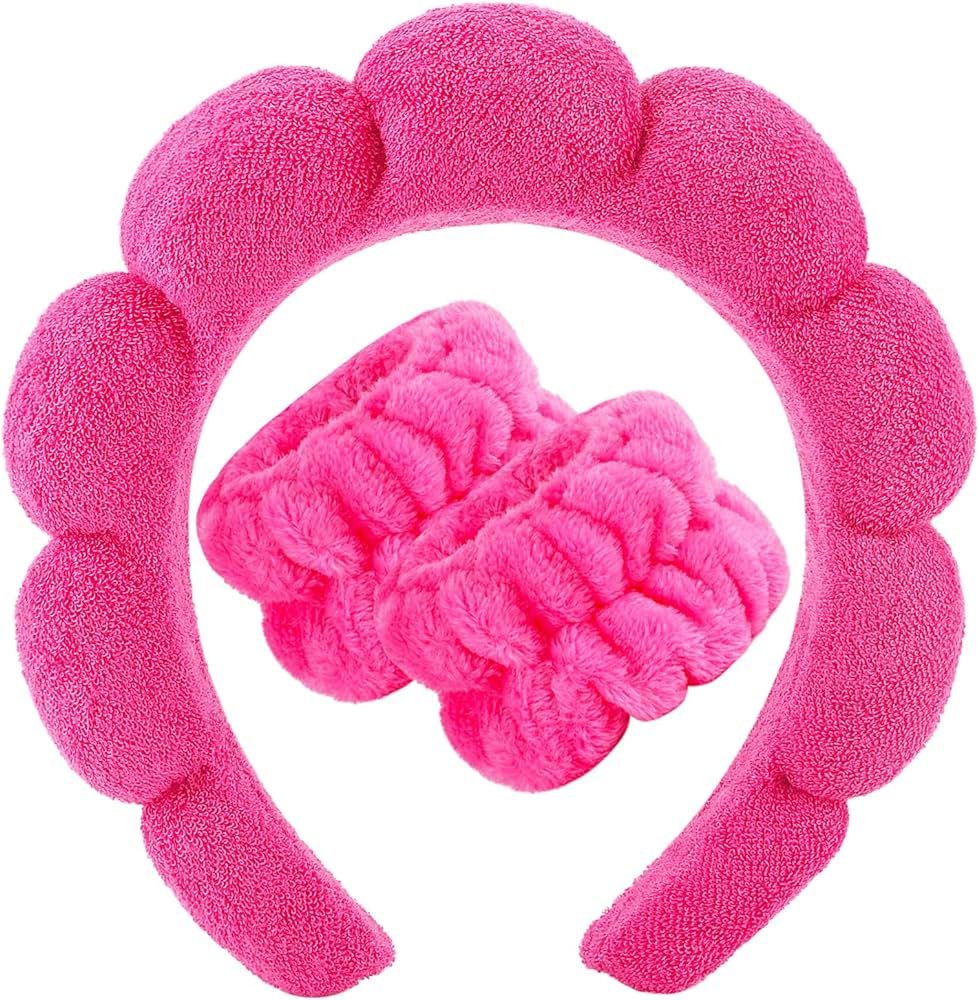 Spa Headband for Women Sponge Makeup Skincare Headband Washing Face Wristband Set Terry Cloth Bub... | Amazon (US)