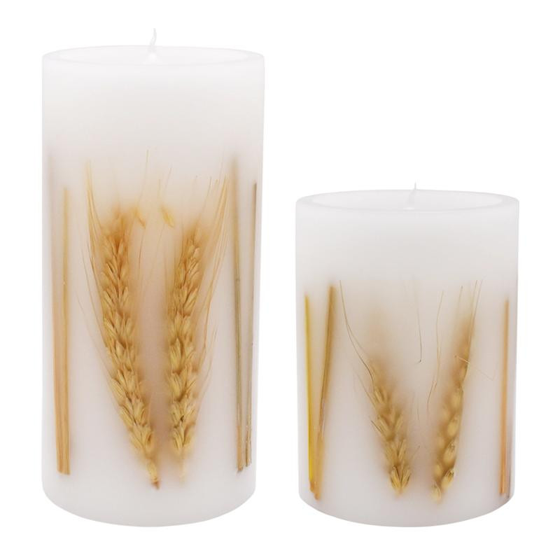 2-Count Embedded Wheat LED Pillar Candle | At Home