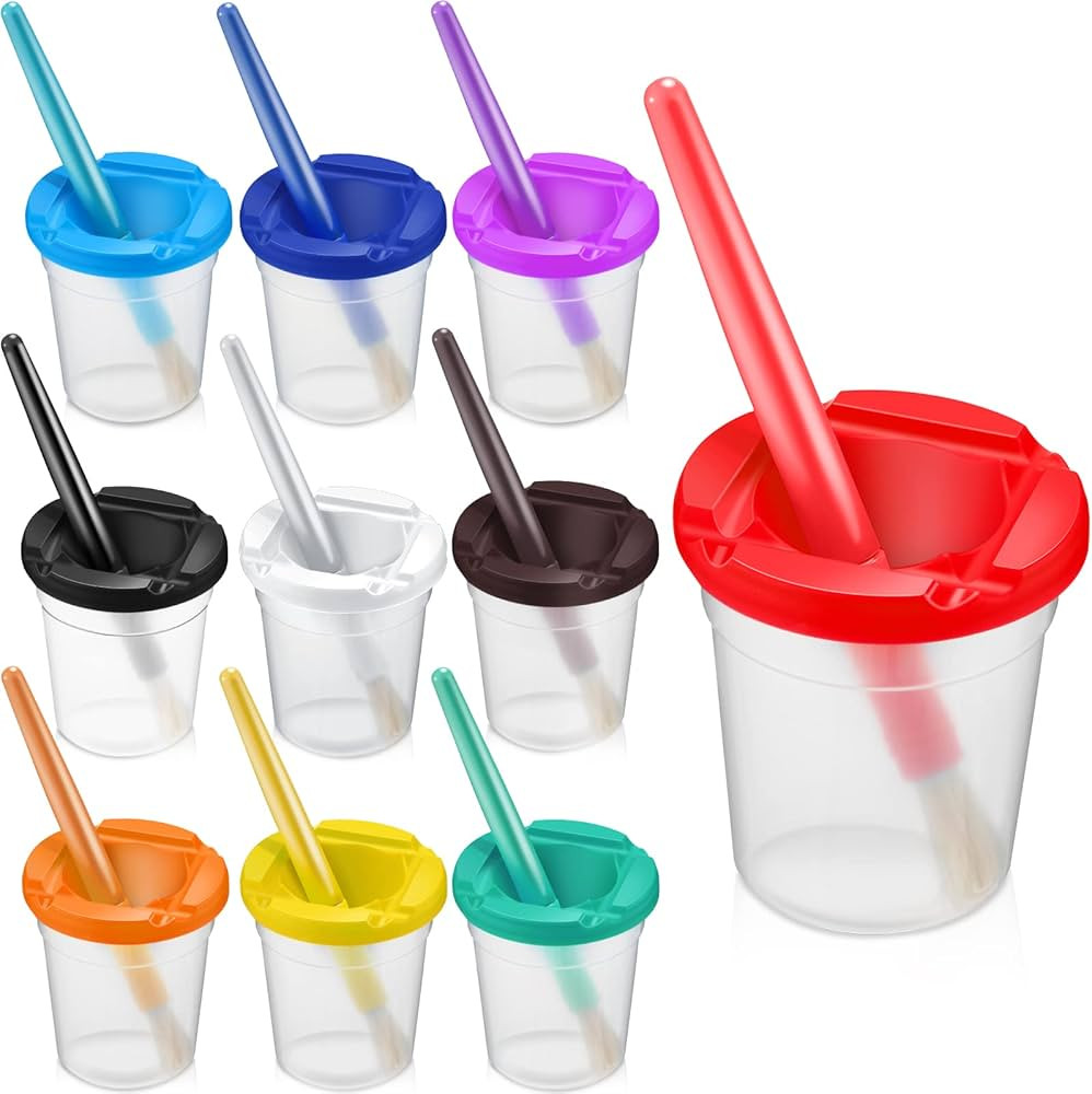10 Pcs Children's Paint Cups with Lids for Kids Leakproof No Spill Paint Cups Toddlers and 10 Pie... | Amazon (US)
