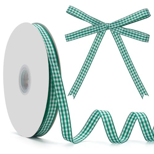 GHGMAO Gingham Ribbon, Green and White Plaid Checkered Ribbon 3/8 inch x 50 Yards, Green Buffalo Checker Ribbon for Gift Wrapping, Hair Bows, Picnic, Crafts, DIY Accessories | Amazon (US)