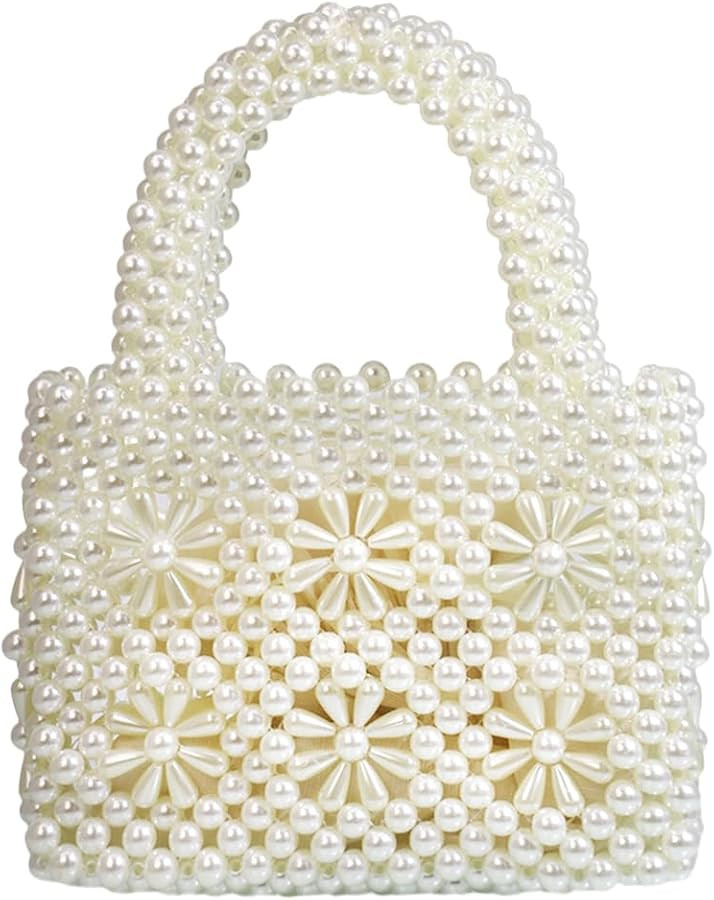 Women Beaded Handbags Elegant Handmade Weave Purse Crystal Pearl String Tote Bags for Banquet Wed... | Amazon (US)