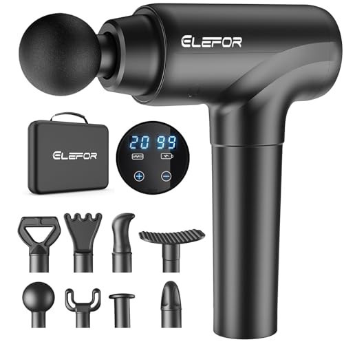 Elefor Massage Gun Deep Tissue,Percussion Back Massager Gun for Athletes Muscle Massage Gun for Pain Relief with 8 Massage Heads & 20 Speeds (Matte Black) | Amazon (US)